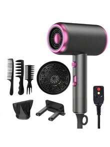 五合一吹风机，带扩散器，大功率吹风机，男女通用，快速干发，带风嘴，适合家庭、沙龙、旅行、送礼、节日使用，包含3个梳子和吹风机支架，灰色、白色、绿色、粉色、红色