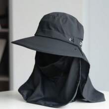 1pc Breathable UV Protection Face Cover Mask With Detachable Sun Hat, Casual Polyester Fabric, UPF50+ For Summer