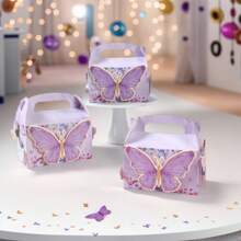 4 Stücke kreative lila Schmetterling Stil Geschenkbonbonboxen, pinkfarbenes Thema, Geburtstag Hochzeit, Familienevent Party Geschenkverpackung Süßigkeiten Boxen, um leicht eine süße und fröhliche Urlaubsstimmung zu schaffen