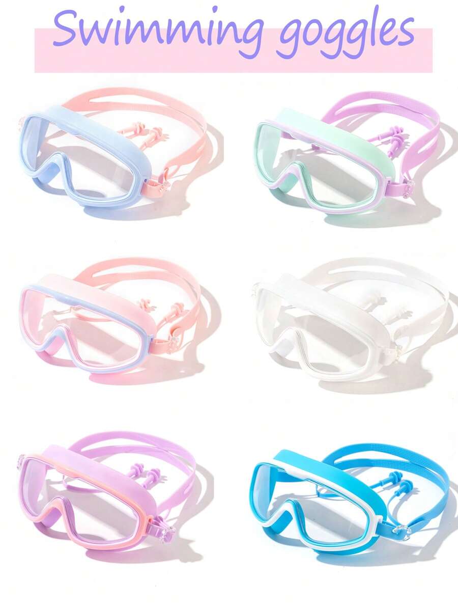 Swim Goggles For Kids 3-15 With Earplugs Large Frame Anti-Fog/UV Swimming Goggles For Boys Girls