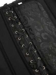 大码女式花卉提花束身胸衣上衣，露背无肩带抹胸上衣，适合派对穿着，黑色夏季款 - 黑色 - 查看 5