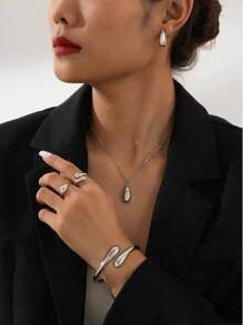 1 Set Minimalist Chic Silver Alloy Streamlined Design Jewelry Set, Women, Suitable For Work Or Fashion Events