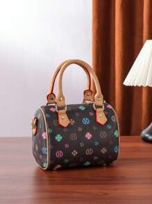 MKF Borsa a tracolla/tote mini Boston in colore bordeaux, borsa a spalla/a tracolla classica retrò con stampa 2025, regalo di Natale