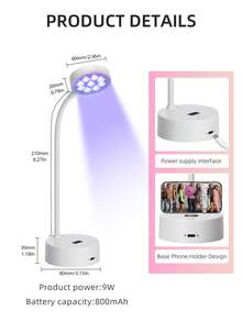 DianaBeauty 360° Flexible Rechargeable UV LED Nail Lamp, Fast Curing Gel Nail Polish, Portable UV LED Nail Dryer, Suitable For Nail Salon - White - View 9