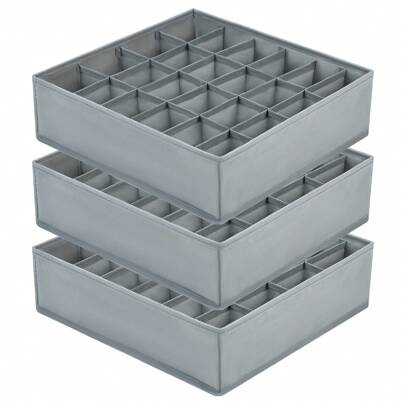 3pcs Sock Drawer Organizer Divider Underwear Organizer, 20 Cell Closet Organizers And Storage Organizer Sock Holders Organizers For Storing Socks, Handkerchiefs, Ties, Belts (Grey)