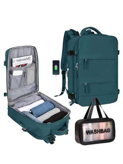 Mochila de viaje, impermeable, de gran capacidad, para ordenador, con compartimento para zapatos, bolsa de lavado de PVC y puerto USB, con doble cremallera, informal.