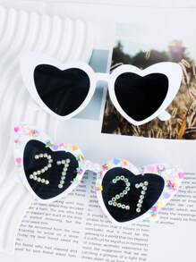 Perle Herz-förmige Geburtstagsgläser für Damen - 18., 21., 30., 40., 50. Geburtstag, Hochzeitsgeschenk Accessoire, Party Dekoration, Foto Accessoire, Mode Brille