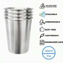 4 piezas de vasos de acero inoxidable de 16 onzas - irrompibles, apilables, reutilizables y duraderos, tazas de bebida de metal perfectas para acampar, actividades al aire libre, senderismo, picnics, fiestas y decoración del hogar, utensilios de bebida esenciales para verano e invierno