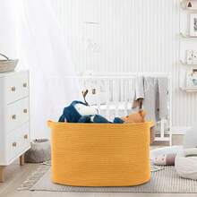 Extra Large Orange Storage Basket, 23.6" X 17" X 12" Rectangle Baskets For Organizing, Cute Cotton Rope Baskets For Storage, Blanket Toy Bin Organizer, Colorful Woven Baskets For Decor - Burnt Orange - View 9