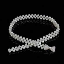 1pc Elegant Stretch Pearl, Rhinestone & Crystal Embellished Belt, Suitable For Autumn, Halloween And Other Occasions