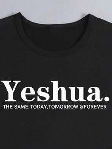 Camiseta de mujer de cuello redondo con estampado de letra para el verano, informal, de manga corta, con gráficos "Yeshua EL MISMO HOY, MAÑANA Y POR SIEMPRE" - Negro - Ver 4