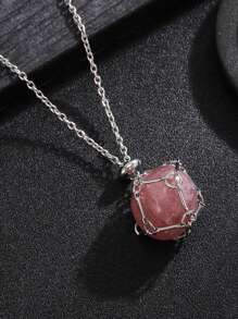 Colar com moldura de cristal prateado, moldura de cristal vazia, metal a granel, gaiola de pedra de aço inoxidável, corrente de pedra preciosa ajustável e intercambiável para fabricação de joias, colar faça você mesmo