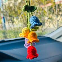 onEternal Colored Lily Of The Valley Pendant Car Interior Decoration Handmade Hook Weaving Ornament Mirror Decoration Gift Halloween Christmas Festival
