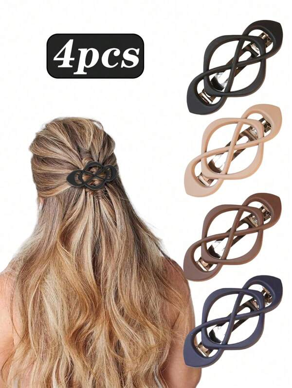 4pcs Fashionable Hollow Metallic Hair Clips, Elegant For Bun, Ponytail, Princess Hair Accessory