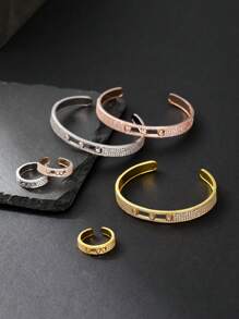 1 Conjunto com 2 Peças Pulseira e Anel com Zircônia no Estilo Euro-Americano, Design de Contas Redondas Deslizantes Dinâmico, Jóias para Uso Diário Feminino, Presente