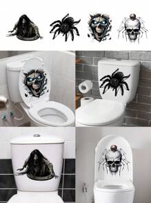 1 件 30 厘米 * 30 厘米自粘可移除 PVC 万圣节装饰马桶座贴纸，恐怖骷髅和蜘蛛图案，浴室墙壁装饰，马桶盖贴纸，浴缸艺术房间装饰家居装饰墙贴贴纸墙贴秋季装饰