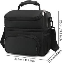 FlowFly Insulated Lunch Bag Adult Lunch Box Large Tote Double Layer Cooler Men, Women, With Adjustable Strap,Front Pocket And Mesh Side Pockets,Black