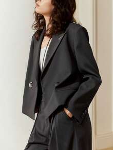 Women's French Style Casual Blazer, Short Grey Office Commuting Jacket