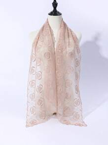 1 Stück Damen einfarbiger Schal mit Rosen-Spitze-Stickerei, Mode Seidentuch für Frühling/Sommer/Herbst, eleganter Schalkragen Sonnenschutz Kopftuch