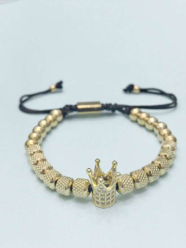 1 pièce Bracelet tressé en acier inoxydable avec décoration couronne à la mode pour hommes, convient pour un port quotidien, peut être utilisé comme cadeau pour petit ami, anniversaire d'ami masculin ou fête