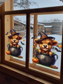 1 Stück Halloween Fenstersticker, Cartoon Tier Wohnzimmer Sticker, Hase und Kalb Schlafzimmer Sticker, süßer Stil Türsticker, Heimdekoration