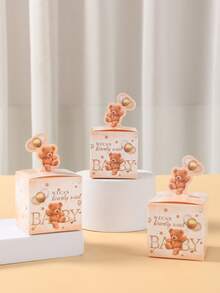 24个棕熊主题婴儿派对礼品盒/糖果盒，可爱棕熊图案性别揭晓派对礼盒，婴儿派对礼品包装，性别揭晓派对餐桌装饰糖果盒，一周岁生日礼品盒，婴儿派对礼物，性别揭晓餐桌中心装饰品，性别揭晓装饰，生日派对拍照道具 - 棕色小熊 - 查看 4