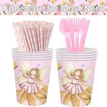 Pink Fairy Birthday Party Tableware, Suitable For Girls' 1st And 2nd Birthdays, Fairy Magic Theme Baby Christening Party Decoration, Disposable Plates Napkins Tablecloths - Floral Forest Garden Party Supplies Baby Christening Gifts - 彩色 - 查看 3