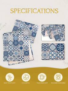 1pc Bohemian Blue & White Tile Pattern Polyester Tablecloth, Rectangular, Suitable For Kitchen, Dining Room Decor, Home Gatherings And Home Decoration - Blue - View 8