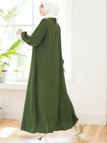 Women's Solid Color Modest Loose Long Robe Dress, Elegant And Dignified - Army Green - View 5