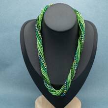 Esbbela 2pcs Luxurious Multi-Layer Acrylic Crystal Necklace And Bracelet Set For Women, Reversible, Black, Red, Champagne, Green, Dark Brown, Blue, Purple, Suitable For Daily Wear, Parties, Engagement, Wedding, Holidays, Birthday Gifts