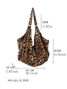 大容量豹纹单肩包，女士斜挎包，休闲多用途手提包，拉链开合，面料柔软，轻便可折叠，适合工作、学习、旅行 - 巧克力棕 - 查看 5