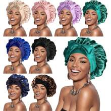 Silky Satin Sleep Bonnet For Women With Adjustable Bow Ties - Luxurious Hair Protection Cap For Curly/Natural Hair, Multi-Color Options, Soft Nighttime Hair Care Essential,Bonnet,Shower Cap,Hair Products And Accessories For Barber Salon Beauty Travel Essentials