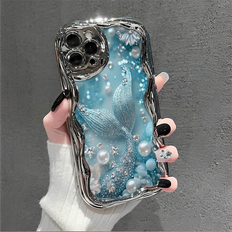 Glitter Mermaid Ocean Tail Element-Design Phone Case, Suitable For IPhone Models 16, 15, 14 Pro Max, 13, 12, 11, XR, XS Plus Phone Cases, Made Of TPU Silicone Material, Providing Shock And Drop Protection, With Drop Protection Function, And Has A Very Good Hand Feel. It Is The Most Suitable Gift For Family, Friends, And Loved Ones. - 銀色 - 查看 1