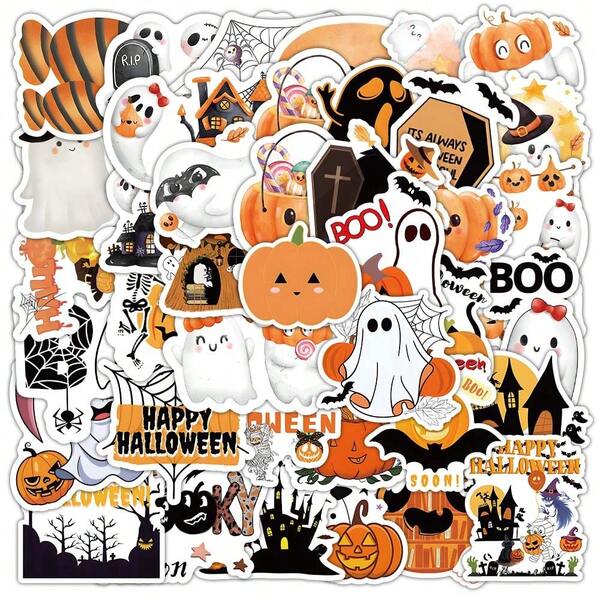 52PCS Halloween Stickers Cute Waterproof Castle Ghost Pumpkin Halloween Stickers DIY Decorative Decals Phone Laptop Guitar Luggage Cups Stationery Waterproof Stickers