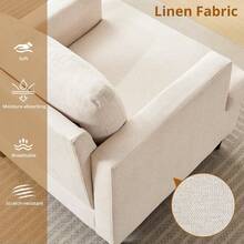 Fauteuil d'appoint, chaise de salon moderne en lin pour le salon, fauteuil simple avec pieds en bois, chaise d'appoint de salon de lecture en tissu avec coussin, fauteuil - Beige - Voir 8