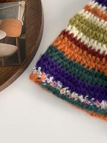 1件秋冬季美拉德撞色蝴蝶结条纹波点手工钩针编织帽，大头围深帽冠，加厚保暖，适合冬季，百搭彩虹条纹针织渔夫帽，女士款。 - pipi標混彩 - 查看 6