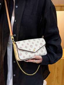 תיק בגט אופנתי עם שרשרת מתכת, ארנק מרובע רב-תכליתי וינטג' מינימליסטי - בז' - ראה 2