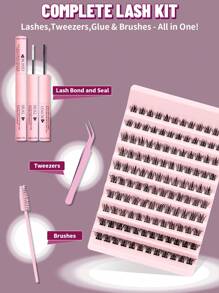 120 Peças Conjunto Super Capacidade de Extensão de Cílios Postiços Volumoso Enrolamento C com Adesivo de Extensão de Cílios, Pinça para Cílios, Escova para Cílios, Conjunto de Cílios Postiços Macios e Confortáveis para Maquiagem Perfeita dos Olhos, Kit de Cachos de Cílios, Cílios, Cílios Postiços