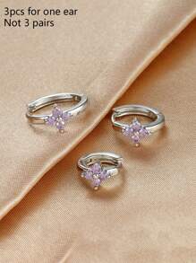 Set de 3 pendientes de aro delicados y pequeños para mujer, pendientes de flor chapados en oro de 18 K de acero inoxidable para cartílago, helix, daith, con cristales de circonita como regalo de joyería