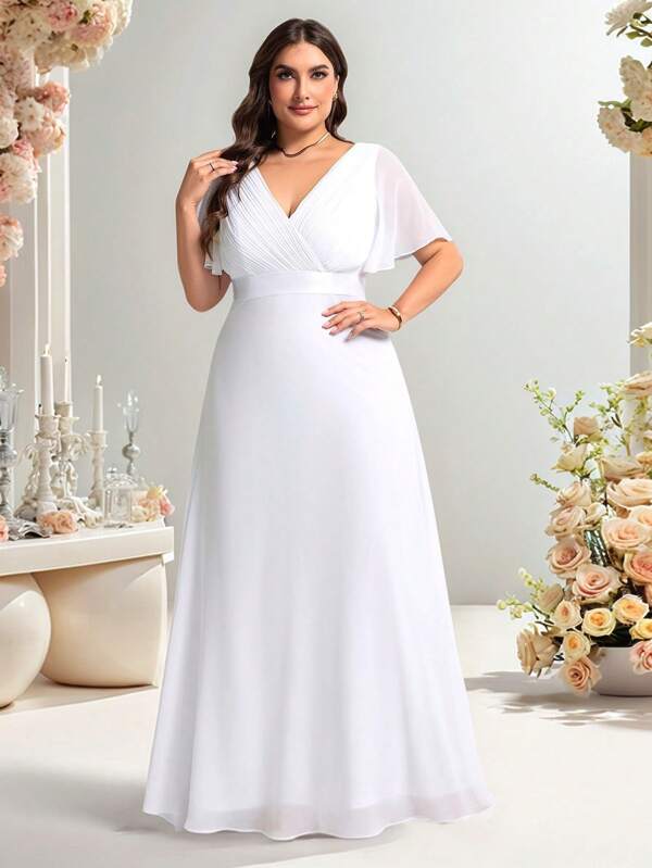 Vestido de gasa de mangas acampanadas y plisadas de talla grande, atuendo para citas, vestidos de compromiso de verano, vestido de novia para ducha nupcial, novia