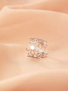 1 件简约时尚个性化不锈钢五瓣花开口戒指，适合女性日常和派对佩戴