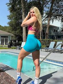 3 Piece Workout Shorts Womens Seamless High Waisted Scrunch Butt Athletic Gym Yoga Biker Shorts - 灰色/天藍色/綠松石色 - 查看 5