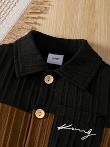 3pcs Baby Boys' Summer New Wave Bar Contrast Collar Short Sleeve Open Button Shirt&Round Neck Sleeveless Tank Top&Shorts Boys' Clothing Set - 彩色 - 查看 6