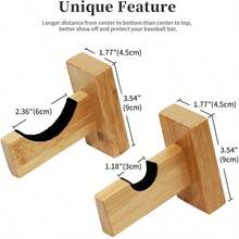 2 件棒球棒壁挂展示架，水平展示球棒挂架，曲棍球棒木质支架