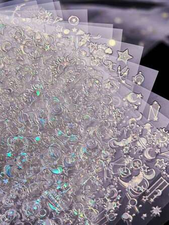 6 st blandade holografiska stjärn- och måneklistermärken för nagelkonst
