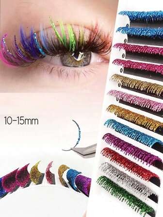 240 paires de faux cils colorés pailletés - cils russes volumisants brillants et colorés en grappe individuelle pour un maquillage dramatique pour les fêtes et festivals (légers et réutilisables)