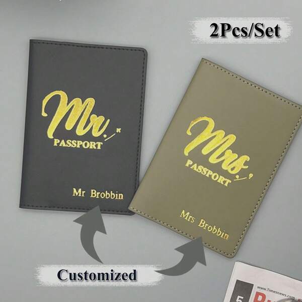 Porta-passaporte personalizável para casal, presente de férias/viagem, com design SR. e SRA., para cartões de crédito, cartões de embarque, documentos, presentes para o Dia dos Namorados, Ação de Graças, Dia dos Professores, Natal