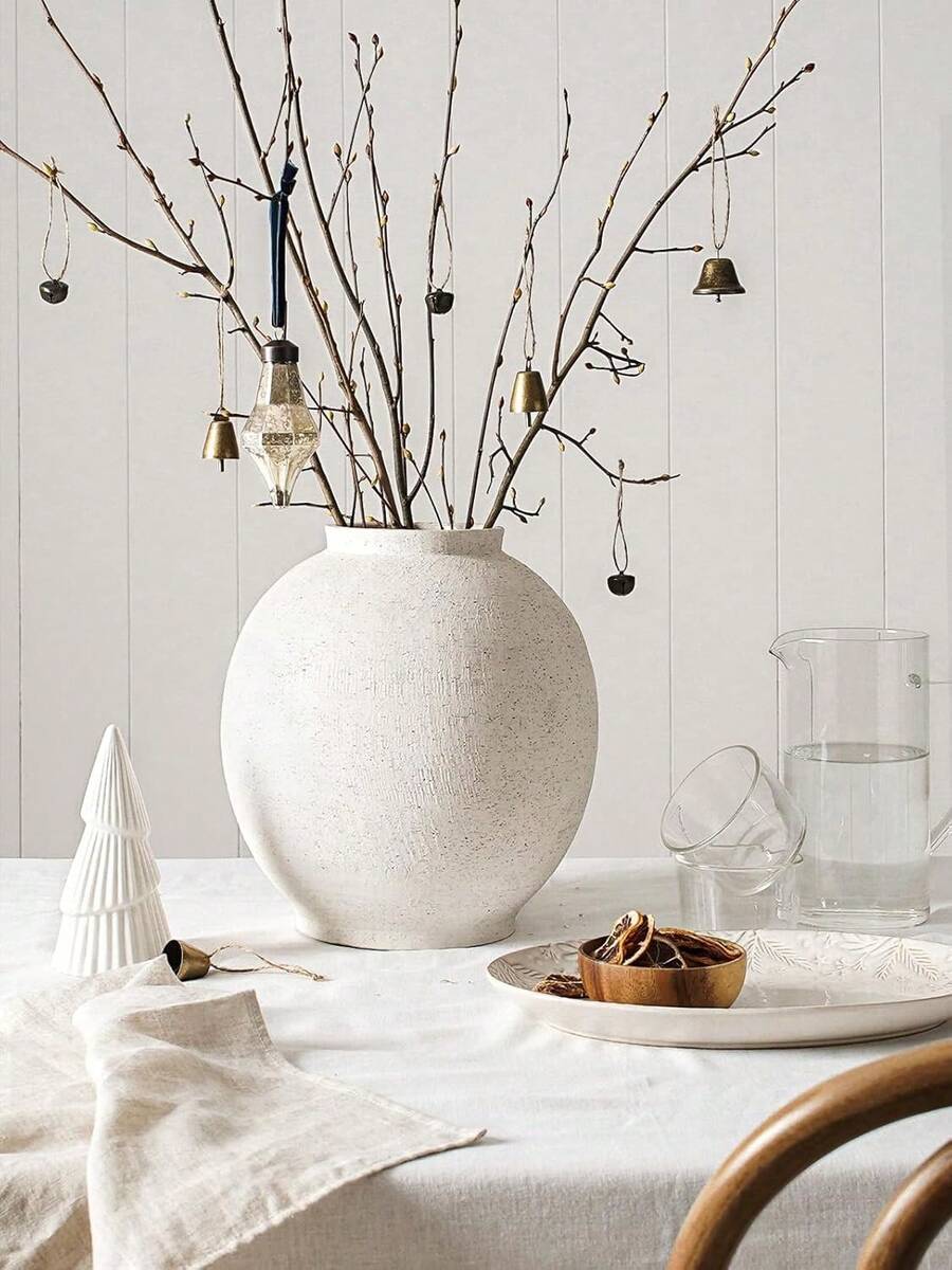Ceramic Rustic Vase, 10.8 Inch Farmhouse Minimalist Tall Flower Vase For Table, Living Room, Home Decor, Bathroom, Holiday, Wedding, Set Of 1, Sandstone White - Teal Blue - View 1