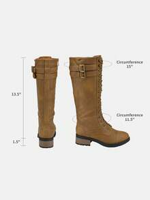 Women's Camel Faux Leather Pu Knee High Riding Combat Boots - 駝色 - 查看 4