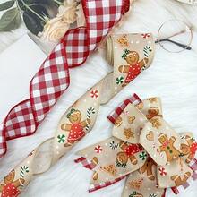 1卷/2卷带蝴蝶结的圣诞花环丝带，红色和麻布材质，带铁丝，适合DIY手工制作，2.5英寸宽，带铁丝的圣诞礼物丝带，圣诞家居装饰礼品包装，圣诞装饰房间装饰，冬季圣诞装饰家居圣诞礼物圣诞装饰